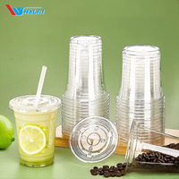 Gobelets jetables écologiques en plastique transparent de 90 mm de diamètre pour thé au lait, avec couvercles, fond épais, bord lisse, anti-fuite, pour mariage et boissons Boba