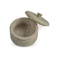 Boîte ronde en travertin beige avec couvercle