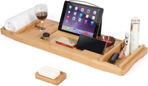 Support de baignoire en bois de hêtre réglable avec côtés extensibles, organisateur de salle de bain pour verre à vin - Product Image 3