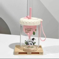 Taza de agua portátil de borosilicato alto con tapa, diseño de panda, para estudiantes, con separación de té y agua, venta al por mayor, en stock