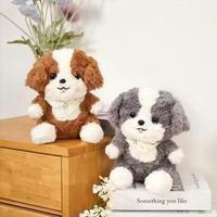 Boneka Anjing Teddy Duduk Lucu 8 Inci, Mainan Plush Poodle Berbulu Lembut, Hewan Boneka Pembawa Keberuntungan dengan Gantungan Tulang dan Hiasan