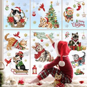 Autocollants de fenêtre réutilisables <span class=keywords><strong>Decalmile</strong></span> imprimés recto-verso, motif de chatons de Noël, oiseaux cardinaux, pour la décoration de verre - Product Image 2