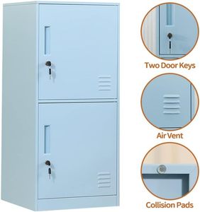 <span class=keywords><strong>Casier</strong></span> de rangement vertical en métal à 2 portes, empilable, dispositif anti-chute, conception verrouillable, compartimenté pour la chambre à coucher - Product Image 5