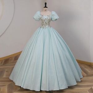 Lake Blue Tutu Skirt Long Women Stage Performance Costume Polyester Adult Vocal Performance Dress - Product Image 1