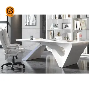 現代的なオフィス家具白い石固体表面アクリルエグゼクティブオフィステーブル上司用