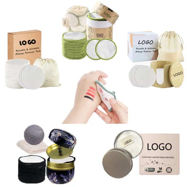 Bamboe Katoenen Make-Up Remover Pads Wasbaar Milieuvriendelijk Bamboe Pads Herbruikbaar Katoen Gezichtspads Custom Logo Pakket