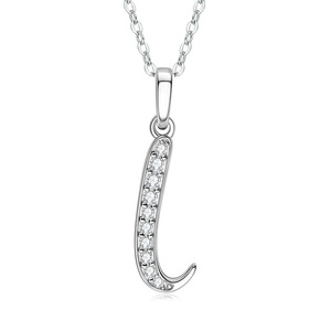 Ciondolo Lettera C in Oro Bianco con Diamanti, Gioiello Classico da Donna per Uso Quotidiano, Diamanti Naturali Taglio Brillante Rotondo Colore G, Argento I - Product Image 1