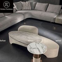Ensemble de table basse et de table d'appoint de luxe moderne haut de gamme pour salon, en marbre circulaire, style minimaliste, idéal comme table de contrôle ou table d'appoint.