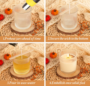 Bocaux à bougies en verre côtelé épais <span class=keywords><strong>de</strong></span> 7 oz pour la fabrication <span class=keywords><strong>de</strong></span> bougies avec couvercles en bambou hermétiques, mèches et autocollants, pour la fabrication <span class=keywords><strong>de</strong></span> bougies DIY - Product Image 4