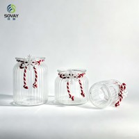 Stoples Kaca Tutup Topi Santa, 3 Ukuran 270ml 650ml 950ml, Wadah Bening Bergaris, Tempat Penyimpanan Makanan Kering Dapur Natal