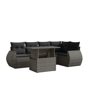 Dark Grey <b>Rattan</b> Garden <b>Sofa</b> Set With Table 6 Seater Outdoor Furniture Contemporary Design - Product Image 1