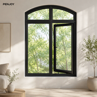 Fenêtre à battant en aluminium certifiée PNEJOY, étanche 720Pa, double vitrage Low-E, fenêtre arquée