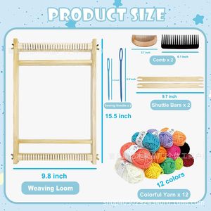Wooden Loom <b>Diy</b> Craft <b>Kit</b> For Girls Home Use Tapestry Weaving Machine With 12 Colorful Yarns - Product Image 3