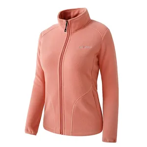 Outdoor windproof warm fall winter solid color zip up soft shell unisex womens fleece jacket