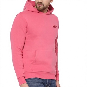 Sudadera con Capucha para Hombre, Color Rosa Sólido, Logotipo Bordado, Bolsillo Delantero, Corte Casual, Manga Regular, Tejido de Punto, 100% Algodón, Invierno - Product Image 2