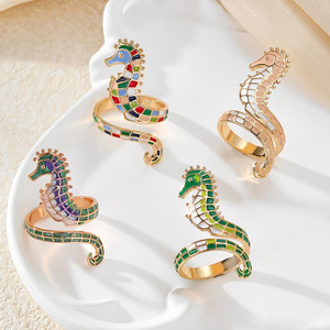 Set de Anillos Abiertos Seahorse con Diseño de Animales en Esmalte Colorido, Joyería de Moda Unisex, Accesorio para Fiestas - Product Image 1
