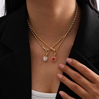 Collier pendentif cœur en or avec chaîne à billes et fermoir mousqueton, breloque cœur rouge transparent, cadeau de bijoux pour elle, femme, Saint-Valentin