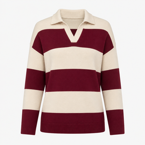 Maillot de rugby personnalisé pour femme, pull en tricot à col en V, motif brodé, manches longues, pull d'hiver, style maillot de sport - Product Image 2
