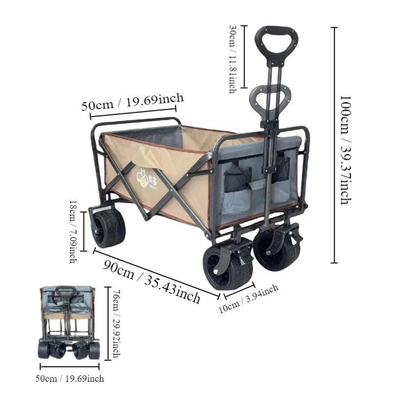 عربة شاطئية متعددة الوظائف بعجلات 7 بوصات عالية الدقة قابلة للطي والتخييم ويمكن حملها في الخارج وتتميز بتصميم عصري