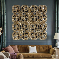 Dekorasi Dinding Ruang Tamu Rumah Berbentuk Bunga 3D Antik Kuningan Desain Art Deco Warna Emas Resin Tahan Lama