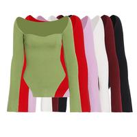 Damen pullover Langarm Vierkant ausschnitt Schulter unregelmäßig Slim Fit Bottom ing Top Einfarbige Pullover Pendler Strickwaren