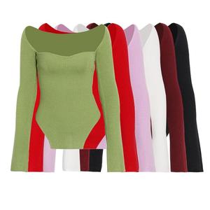 Vrouwen Truien Lange Mouwen Vierkante Hals Off Shoulder Onregelmatige Slim Fit Dieptepunt Top Effen Kleur Trui Forens Truien - Product Image 1