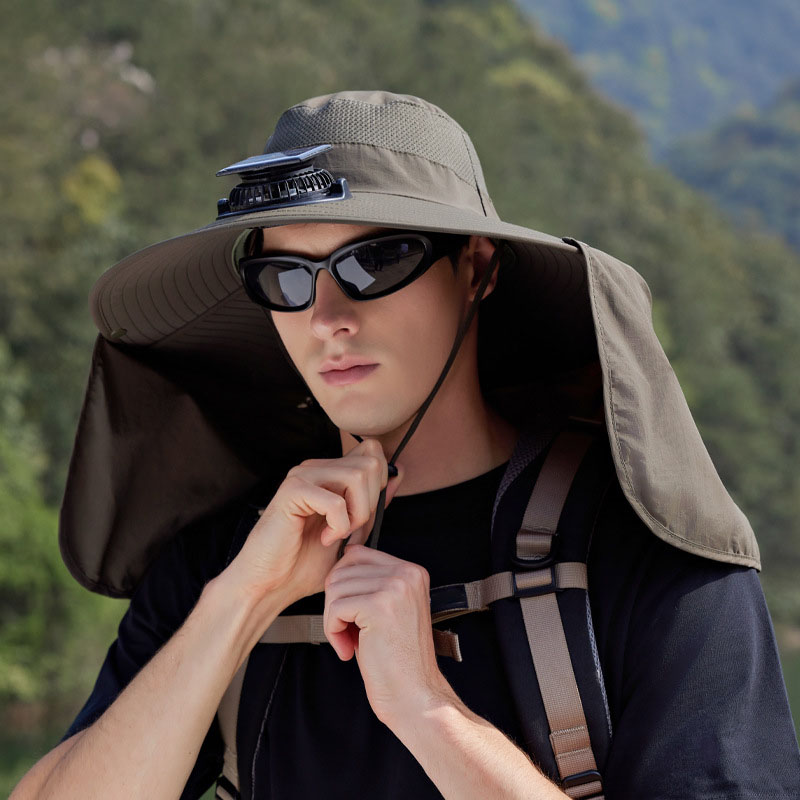 3 Pcs Solar Fan Hat, Wide Brim Solar Fan Outdoor Fishing Hat with 2 Fans Solar Power, Waterproof