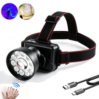 Linterna frontal recargable con luz UV y sensor de movimiento, impermeable IPX4, LED, para casco, detección de orina de mascotas y localizador de escorpiones