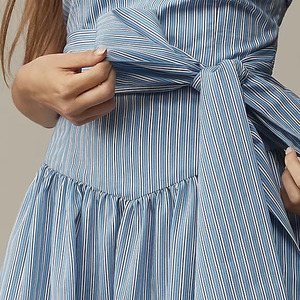 เดรสผู้หญิงแบบไม่มีสายคล้องไหล่ ลายทาง ความยาวปานกลาง ผ้าฝ้าย เอวสูง ทรงเอไลน์ พร้อมโบว์ผูกสไตล์ฝรั่งเศส แบบไม่มีแขน - Product Image 6