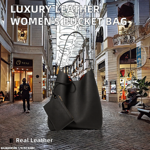 Haute qualité dames sac seau grande capacité en cuir de vachette sac à bandoulière en cuir véritable doublure en Polyester pour les femmes - Product Image 2