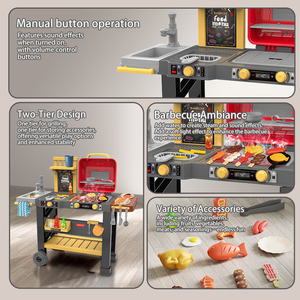 Chariot de barbecue jouet pour enfants avec pulvérisation, son et lumière, ensemble de jeu de simulation de cuisson à 2 niveaux, jouet de <span class=keywords><strong>cuisine</strong></span> pour jeu de rôle - Product Image 3