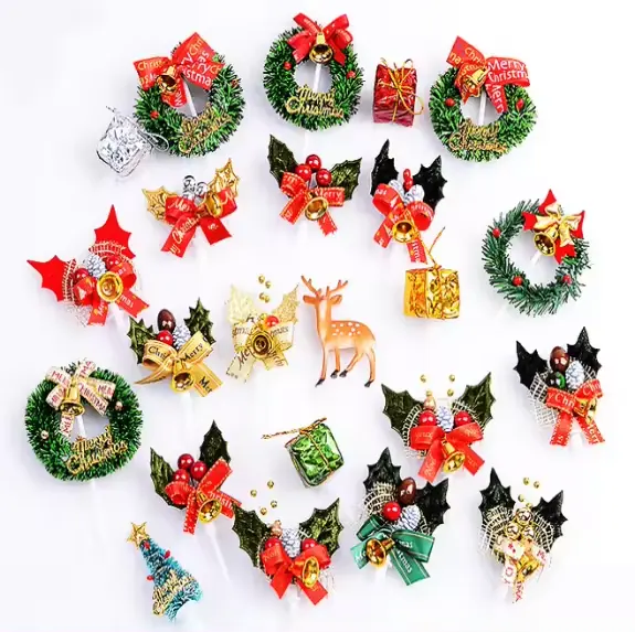 Custom Santa Claus reindeer bells wreath elk elf snowman Christmas tree cupcake cake toppers for Xmas Party decoration supplies