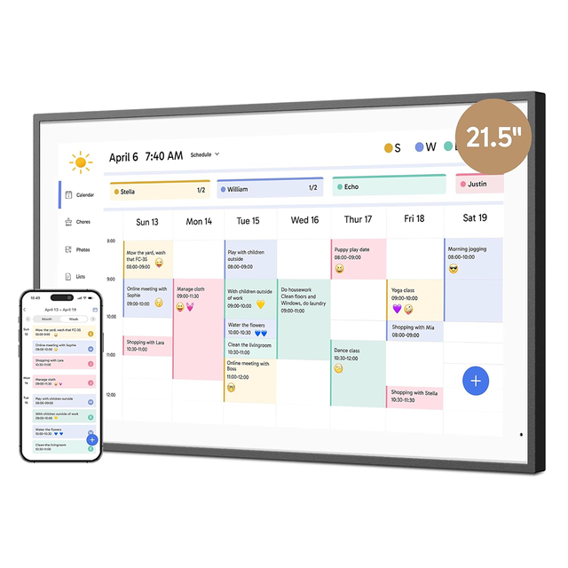 Multi-Purpose 21.5 Inch Electronic Calendar Digital Planner Chore Chart Schedule Planner Living Room Kitchen WiFi Touchscreen