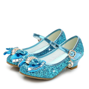 2025 nouvelles filles Style coréen à talons hauts princesse chaussures de danse sans lacet Sequin Performance chaussures en cuir inspiré par Frozen - Product Image 1