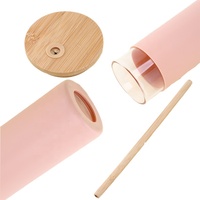 TY Couvercle en bambou 500ml Bouteille d'eau à thé en verre avec paille Housse de protection en silicone Tasse portable