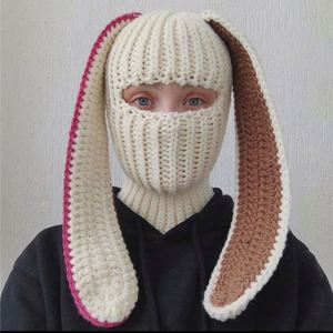 Wholesale Handmade <b>Men</b> and Women Crochet <b>Winter</b> <b>Hat</b> With Ear Face Mask <b>Hats</b> Halloween Long Rabbit Ear Ski Mask Bacalava - Product Image 6