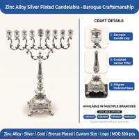 Chandelier Hanouka personnalisé OEM plaqué argent, fait main en alliage de zinc, style vintage élégant, décoration d'intérieur