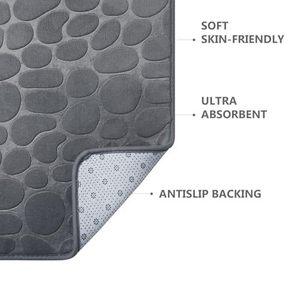 Cangming Bath Mat Coral Fleece Embossed <b>Pebble</b> Anti Slip Water Absorbing For Bathroom 60x90cm - Product Image 3