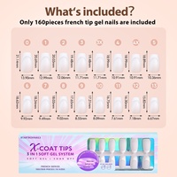 XCOATTIPS al por mayor, puntas de uñas de gel X-Coat tipo ataúd/bailarina, cobertura completa, punta francesa blanca, geles suaves, 160 unidades, puntas de uñas postizas para salón
