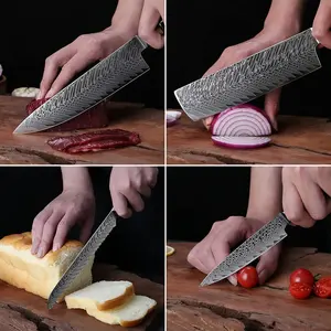 Pisau dapur Damaskus kualitas tinggi Set dengan Resin pegangan tempa pisau dapur Set pisau golok ukir Boning Santoku pisau koki