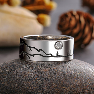 Anello Minimalista con Alba di Montagna, Design Unisex con Linee Artistiche, Anello Regolabile Aperto, Gioiello Statement per Uso Quotidiano - Product Image 3