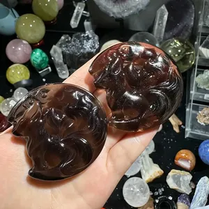 งานแกะสลักคริสตัลเงินออบซิเดียนสีรุ้ง รูปจิ้งจอกเก้าหาง สำหรับตกแต่ง ขายส่ง - Product Image 2