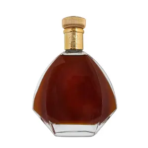 Nueva botella de copa de vino de brandy XO de 700ml transparente vacía de diseño especial con corcho cubierto de aluminio dorado