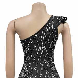 Vestido Largo de Lujo de Marca Famosa con Bordado de Diseñador para Fiesta/Club, con Cuello Asimétrico y Diamantes Termoadhesivos, para Mujer - Product Image 5