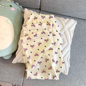 Piyama Korea Manis Lengan Panjang Wanita Musim Semi dan Musim Panas Celana Panjang Berpita Pakaian Santai Rumah Dapat Dipakai di Luar Rumah Grosir - Product Image 5