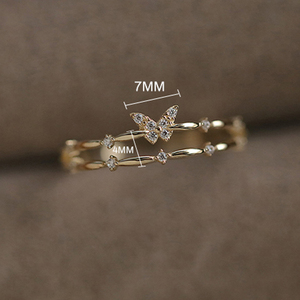 CANNER S925 SIlver Zircon Double Layer Band Skinny Butterfly <b>Rings</b> for Women Adjustable Dainty Exquisite Creative <b>Open</b> <b>Ring</b> - Product Image 2