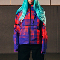 Veste coupe-vent imperméable à capuche en polyester et nylon, style streetwear personnalisé, avec impression numérique intégrale