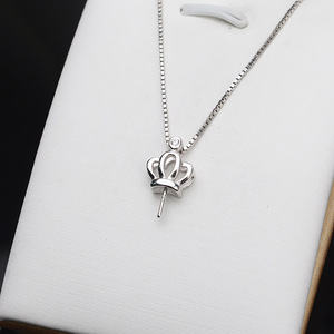 จี้เงินแท้ S925 รูปมงกุฎสำหรับผู้หญิง พร้อมถาดเปล่าสำหรับทำเครื่องประดับมุก DIY รุ่น 709 - Product Image 4