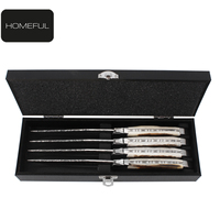 Ensemble de couteaux à steak Laguiole BBQ 4 pièces avec manche en corne, acier inoxydable, passe au lave-vaisselle, couverts de table avec élégante boîte cadeau