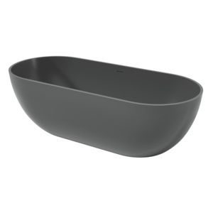Baignoire ovale moderne en pierre artificielle avec drain central, baignoire profonde pour bain à la turque, baignoire autoportante personnalisée gris foncé - Product Image 4
